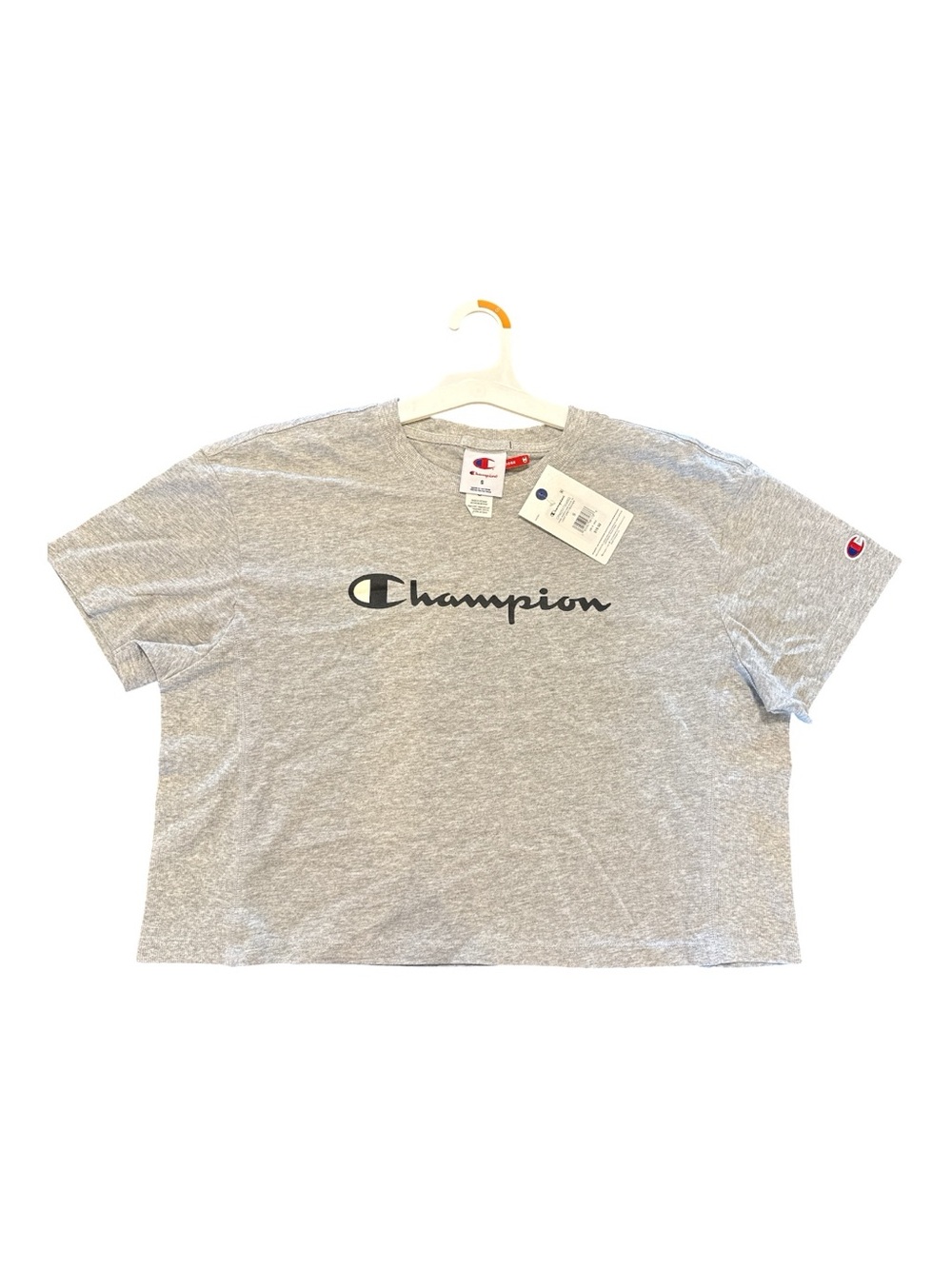 Champion Heather Gray Script Logo Crop Tee
